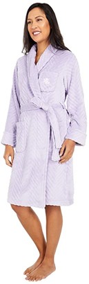 Lauren Ralph Lauren So Soft Clipped Herringbone Pattern Short Shawl Collar Robe (Lavender) Women's Robe