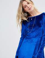 Thumbnail for your product : ASOS Design Velvet Scoop Back Skater Dress With Frill Cuffs