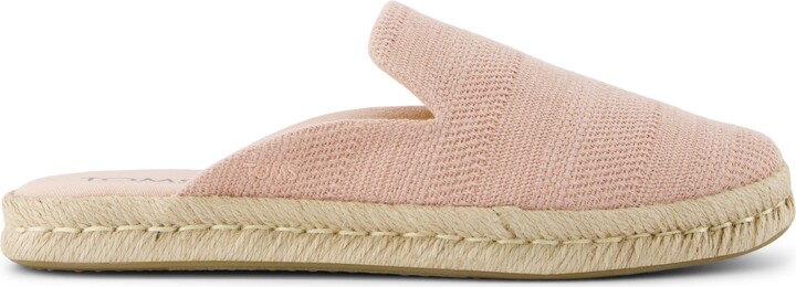 Toms Santiago Mule Espadrille Pale Rose Metallic Linen Stripe Slip On