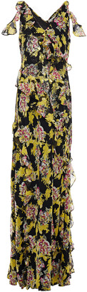 Diane von Furstenberg Wrap-effect Ruffled Floral-print Lace And Silk-georgette Gown