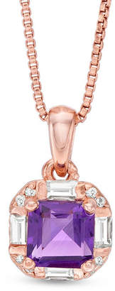 Zales Princess-Cut Amethyst and Lab-Created White Sapphire Octagon Frame Pendant in Sterling Silver with 14K Rose Gold Plate