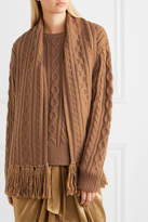 Thumbnail for your product : Mother of Pearl Draped Fringed Cable-knit Wool-blend Sweater - Camel