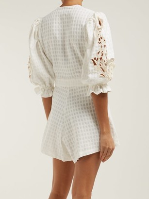Adriana Degreas Porto Embroidered-sleeve Cotton Playsuit - White