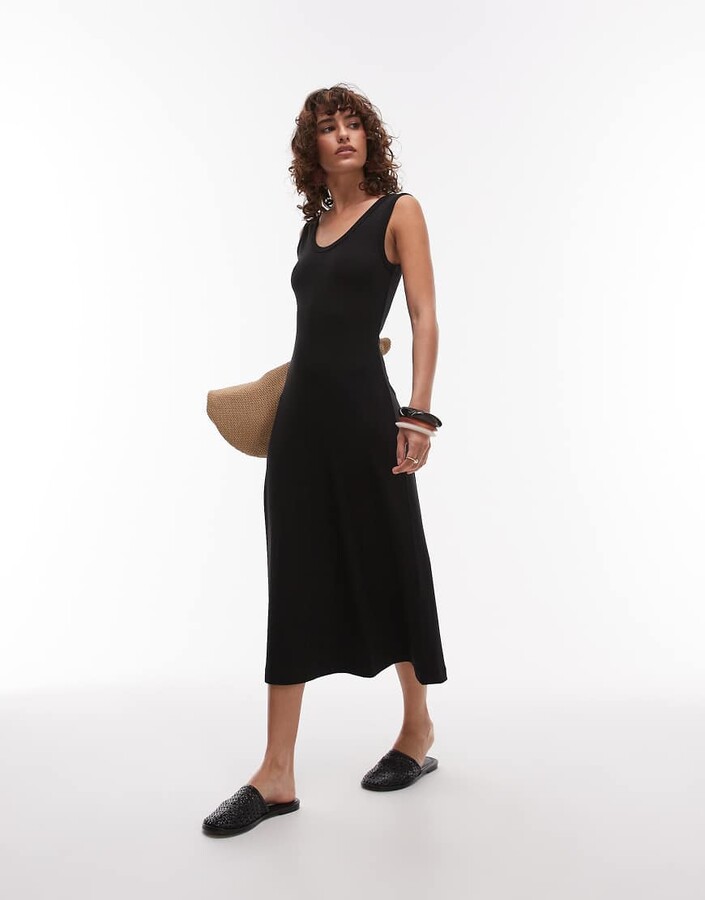 Arket compact rib knit sleeveless midi dress in black