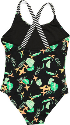 TJMAXX Girl Neon Rainforest Sustainable Cross Back One-Piece Swimsuit