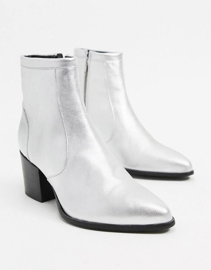 Asos Design Heeled Chelsea Boots In Silver Leather With Black Sole -  Shopstyle