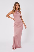 Thumbnail for your product : Little Mistress Bridesmaid Rosetta Dusty Blush Satin Halterneck Maxi Dress