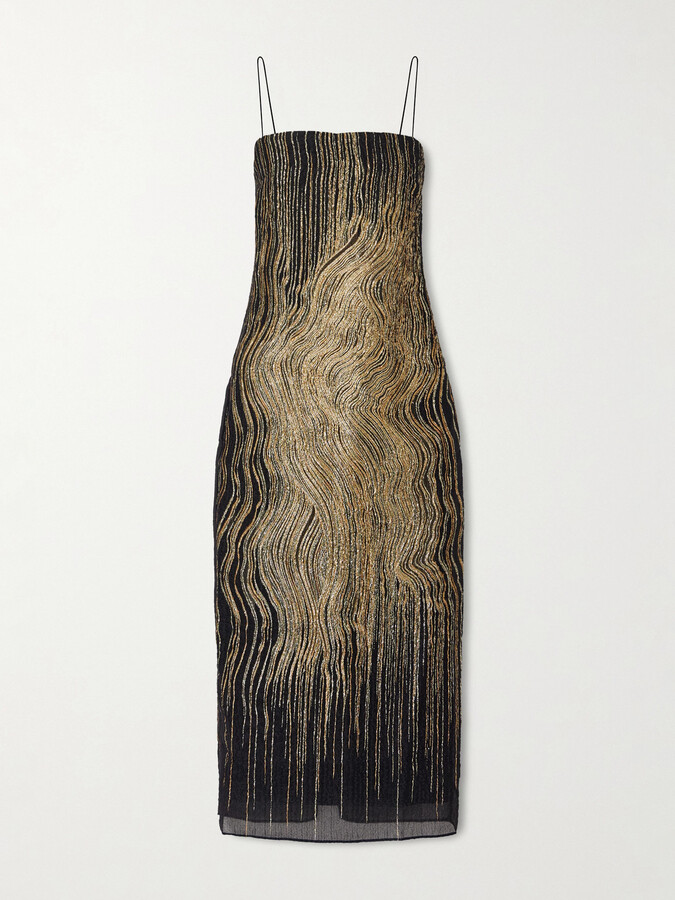 Taller Marmo Showgirl Metallic Silk-blend Crepon Midi Dress - Black