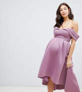 Thumbnail for your product : ASOS Maternity MATERNITY Bardot Cold Shoulder Dip Back Midi Prom Dress