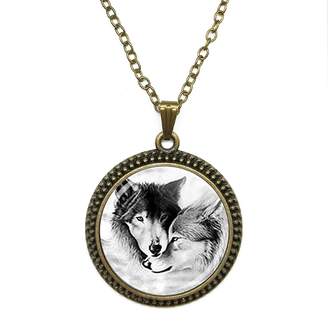 By Zoé Precious Stone Wolf Couple Wolf Jewelry Loyalty Wolves Design Silver Necklace for Valentine's Day STORE