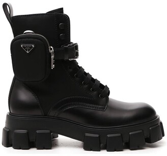 Prada Strapped Pouch Combat Boots - ShopStyle