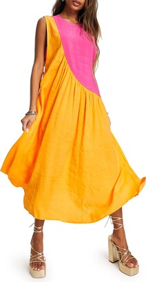 Colorblock Sleeveless Midi Dress