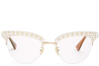 Gucci Cat-eye faux-pearl embellished acetate glasses