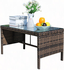 George Oliver Outdoor Patio Furniture 1 Coffee Table With Clear Tempered Glass