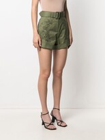 Thumbnail for your product : Self-Portrait Embroidered Belted-Waist Shorts