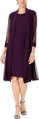 R & M Richards Womens Sequined Lace Trim Dress With Jacket