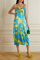 Thumbnail for your product : BERNADETTE Jeanine Printed Silk-blend Satin Midi Dress - Blue - FR34