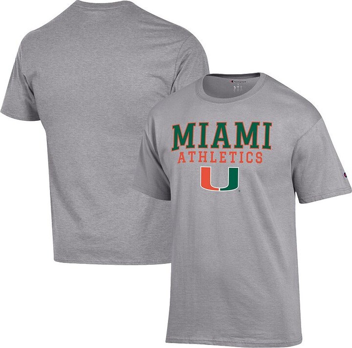 Men's Champion Gray Miami Hurricanes Athletics Logo Stack T-Shirt