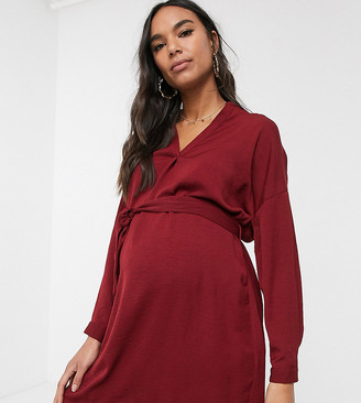 New Look Maternity belted tunic in burgundy