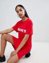 Thumbnail for your product : PrettyLittleThing Honey Slogan T-Shirt Dress