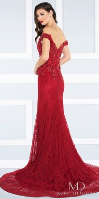 Mac Duggal Sweetheart Off the Shoulder Lace Applique Evening Gown