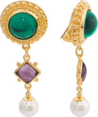 TJMAXX 24Kt Gold Plated Glass Stone And Faux Pearl Earrings