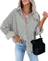 Thumbnail for your product : HUUSA Women's Fashion Open Front Oversized Vintage Jacket Shirts Draped Long Sleeve Button Down Chunky Formal Coats Tops With Pocket Ruby XL