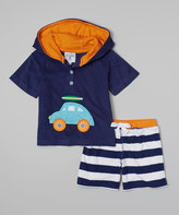 Thumbnail for your product : Mud Pie Navy Car Hooded Pullover & Stripe Shorts - Infant & Toddler