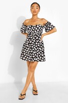 Thumbnail for your product : boohoo Petite Off Shoulder Daisy Print Skater Dress