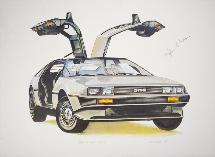 Original Kelly Telfer Delorean Lithograph Autographed, John Delorean, Circa 1983