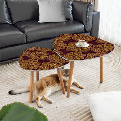 Triangle Nesting Coffee Table Set of 2 texture End Table Modern Minimalist Side Table Set for Living Room Bedroom