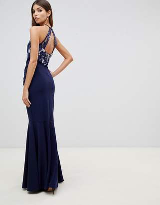 Lipsy lace detail maxi dress in navy