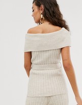 Thumbnail for your product : ASOS DESIGN co-ord bardot knitted top with belt