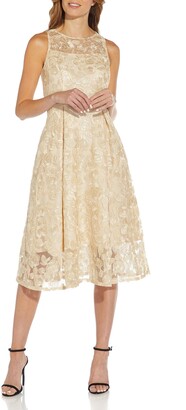Adrianna Papell Floral Embroidered Fit & Flare Midi Dress