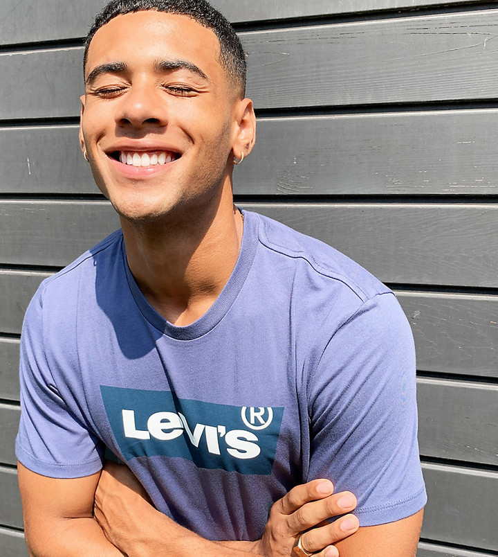 Levi's exclusive to ASOS large batwing logo T-shirt in blue indigo -  ShopStyle