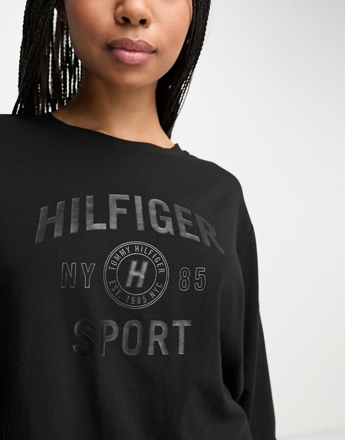 Tommy Hilfiger long sleeve logo T-shirt in black - ShopStyle Tops