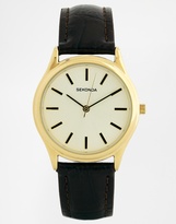 Thumbnail for your product : Sekonda Black Leather Strap Watch With Gold Detail 3956