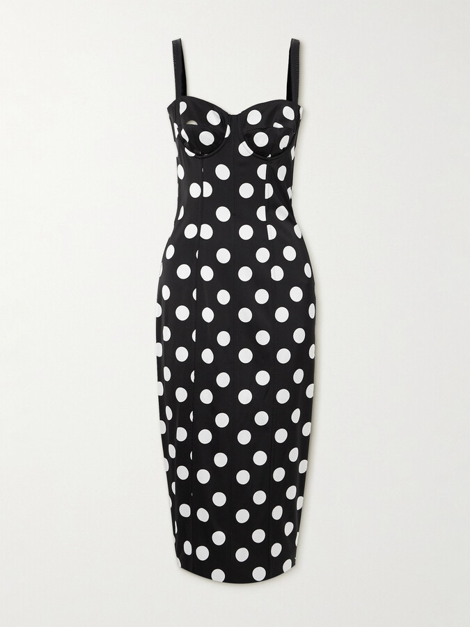 Dolce & Gabbana Polka-dot Satin Bustier Midi Dress - Black