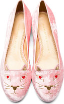 Thumbnail for your product : Charlotte Olympia Pink Crushed Velvet Love Kitty Flats
