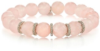 Sheryl Lowe Rose Quartz Beaded Bracelet With 5 Pave Diamond Rondelles