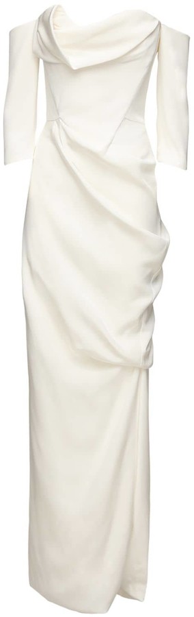 long cocotte dress in ivory silk crepe satin