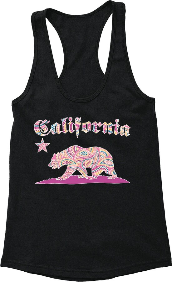 Women's California Pink Paisley Tank Top, Cali Republic State Bear Flag Summer Shirt, Los Angeles Beach Tee