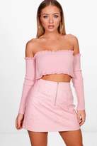 Thumbnail for your product : boohoo Woven Leather Look Star Embroidered Mini Skirt