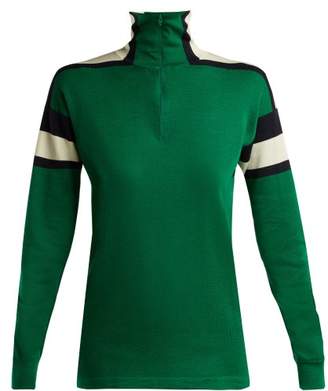 Gucci Logo Applique Long Sleeved Half Zip Top - Womens - Green White