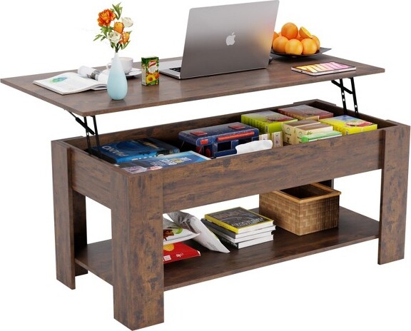 BestMassage47InchCoffeeTableSpaceSavingLifeTopwithHydraulicLiftBrown