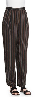 The Row Sala Pleated-Front Striped Pants, Cigar/Black Stripe