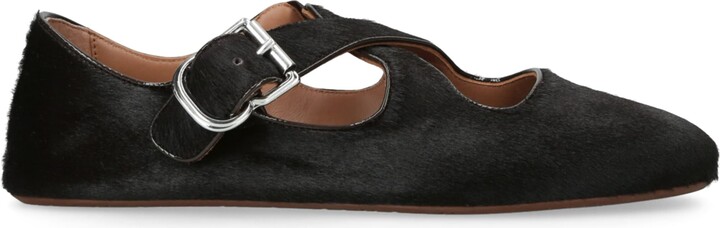 Alaia Pony Hair Criss-Cross Ballet Flats
