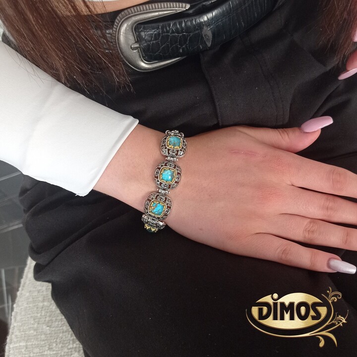 Silver Byzantine Bracelet Handmade Copper Turquoise Greek Jewelry