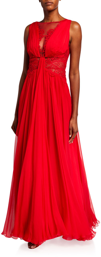 red chiffon gown
