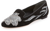 Thumbnail for your product : Alexander McQueen Embroidered Velvet Smoking Slipper, Black/Silver